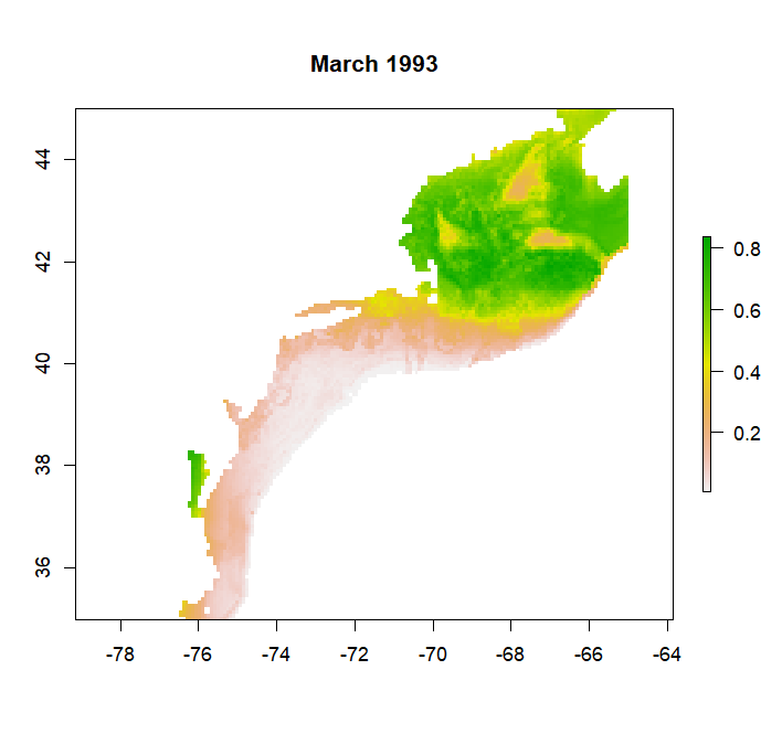 Example layer from ensemble predictions rasterStack